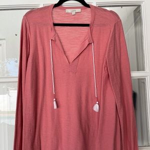 LOFT pink sweater with tassels